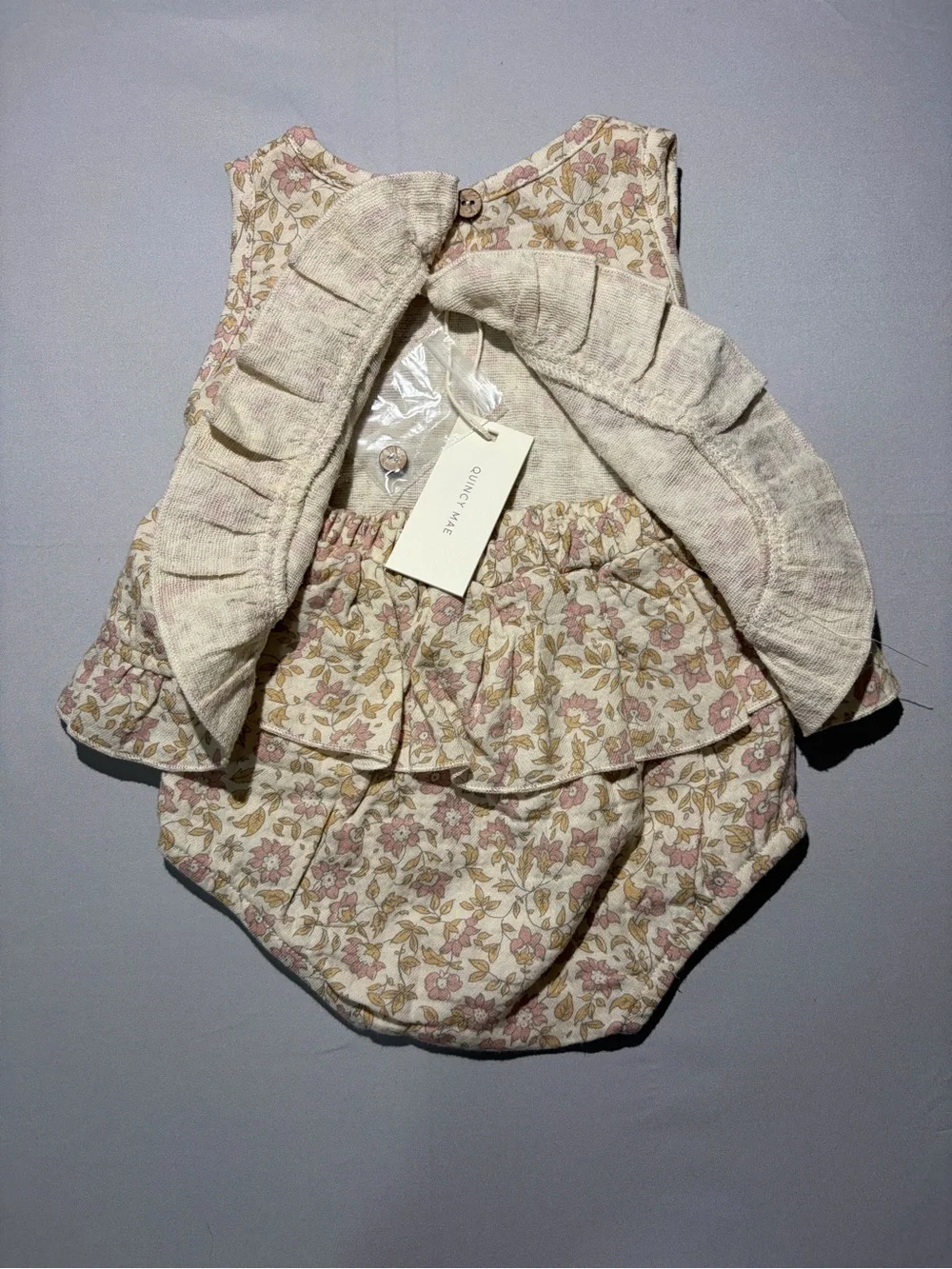 Quincy Mae Cream Floral Ruffle 2-Piece Set - Organic Cotton